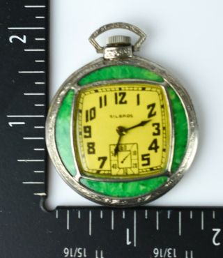 SILBROS Toy Pocket Watch Vintage Green Silver Antique Old 2