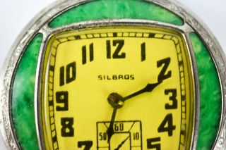 SILBROS Toy Pocket Watch Vintage Green Silver Antique Old 3