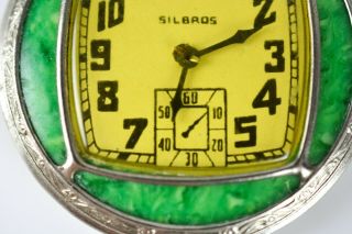 SILBROS Toy Pocket Watch Vintage Green Silver Antique Old 4