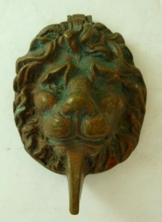 Antique Victorian Brass Lion Head Door Knocker Bell African Animal Rare