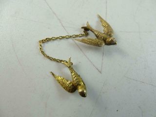 Antique Victorian English 9k Yellow Gold Double Bird Pin Brooch Scrap Figural