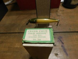 Vintage Wooden Creek Chub Pikie Minnow Golden Shiner 704 (Boxed) 3