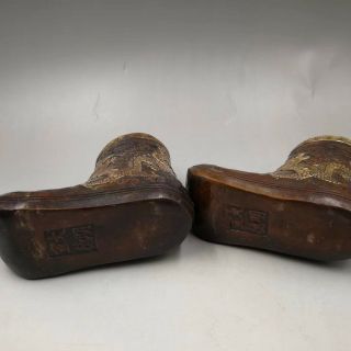 Chinese Old China copper hand - made gold - plated shoes Home decoration statues 5