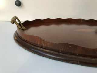 Vintage c.  1940s Large Oval Inlaid Wood Tray with Brass Handles - 54cm x 40cm 5
