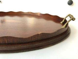 Vintage c.  1940s Large Oval Inlaid Wood Tray with Brass Handles - 54cm x 40cm 6