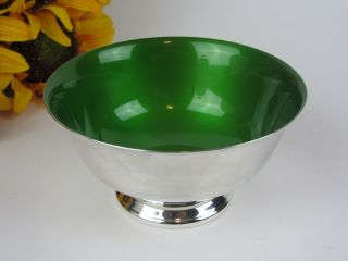 Vintage Reed & Barton 102 Silverplate Bowl With Green Enamel Glaze