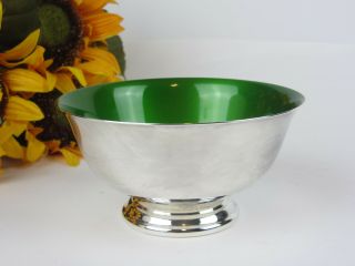 Vintage Reed & Barton 102 Silverplate Bowl With Green Enamel Glaze 2
