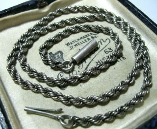 Antique Victorian Edwardian Sterling Silver Barrel Clasped Rope Chain Necklace