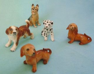Vintage Porcelain Dog Figurines German Shepherd Dalmatian Dachshund Set Of 5