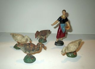 Antique German O Scale Model Train - Feeding Ducks Composition Figures Marklin