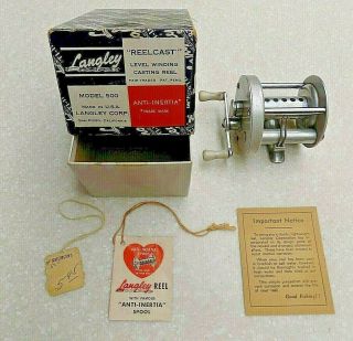 Langley " Reelcast " Model 500 Level Wind Bait Casting Reel With Box