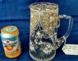 Moser Antique Clear Glass,  Enameled & Gilded Pitcher,  & 1900 