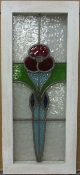 Midsize Old English Leaded Stained Glass Window Stunning Flower 10.  5 " X 24 "