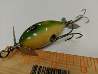 Vintage Old Wooden Fishing Lure South Bend Surf Oreno Green Frog Musky Bass Bait 5
