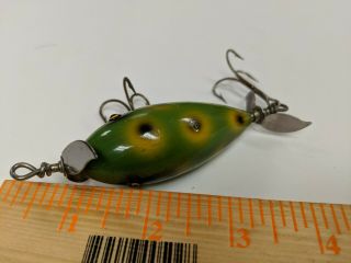 Vintage Old Wooden Fishing Lure South Bend Surf Oreno Green Frog Musky Bass Bait 6