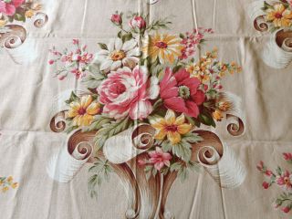 Antique Vintage Floral Roses Scroll Cotton Fabric Pink Brown Yellow Sage
