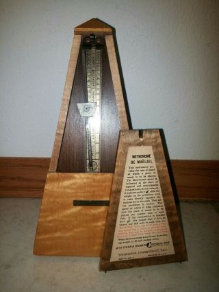 Vintage Seth Thomas Satin Wood Metronome De Maelzel Wood Case Wind Up