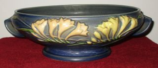 Antique Roseville Pottery Freesia Pattern Blue Console Bowl 7 - 10