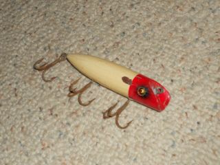 1920 South Bend Musk Oreno Wood 4.  75 " Fishing Lure - Red Head & White - Glass Eyes