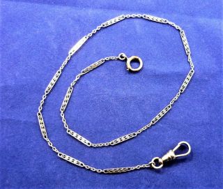 Antique Very Rare 14kt White Gold Long Links Pocket Watch Chain Fob 13.  5 Inch