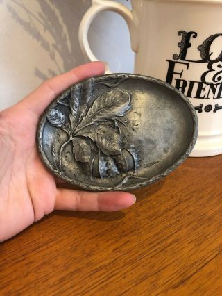 Vintage French Art Nouveau Signed Pewter Pin Dish Sweet Chestnut Coitesz