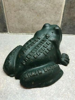 Antique Cast Iron Frog Advertising Ashurst Press Drill Co Navara Il Large