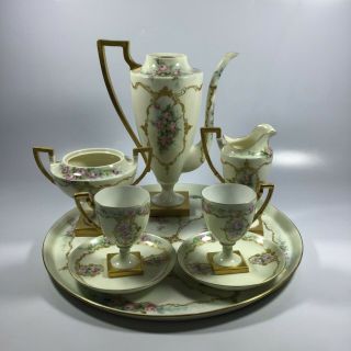 Antique La Seynie Limoges Pp Fine French Porcelain Footed Tea Set