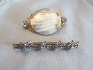2 Fabulous Antique Victorian Brooches - Steel Cuts - Pearl