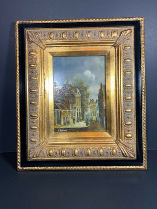 Antique Vintage Oil On Wood Painting Signed Artist Maybe J.  Bennet.  See Photos