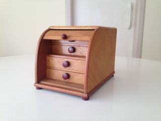 Vintage Wooden Desk Cabinet Roller Shutter 4 Drawers