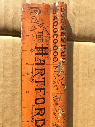 ANTIQUE EARLY 1900 ' s TIN LITHO HARTFORD FIRE INSURANCE Co.  ADVERTISING RULER 2