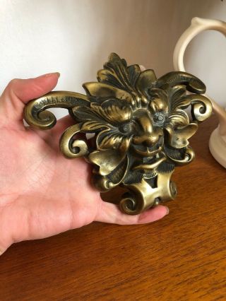 Vintage Old Solid Brass Decorative Face Treeman Reclaimed Furniture Green Man