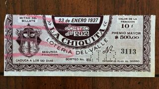Antique 1937 South America " La Chiquita " State Lottery Ticket Punch Stamp/cancel