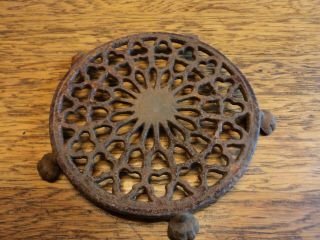 Antique Cast Iron 5 Footed Trivet 5 " Inches Round With Claw Feet