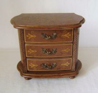 Old Miniature Chest Of Drawers Jewellery Box With Musical Movement: