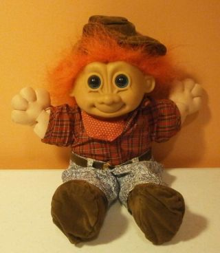 Troll - Cowboy Buckaroo - 12 " - Soft Body - Russ - Vintage - Hat - Boots - Orange Hair - Blue Eyes
