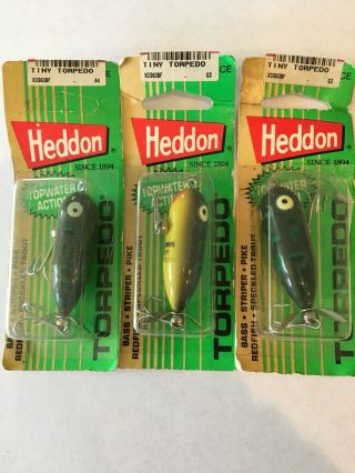 3 Heddon Frog Tiny Torpedo Topwater Bass Fishing Lures Nos