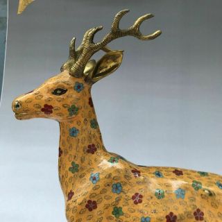 CHINESE ANCIENT CLOISONNE STATUE HAND - CARVED EXQUISITE LARGE DEER g7 5