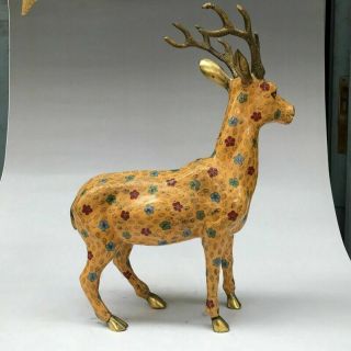 CHINESE ANCIENT CLOISONNE STATUE HAND - CARVED EXQUISITE LARGE DEER g7 6