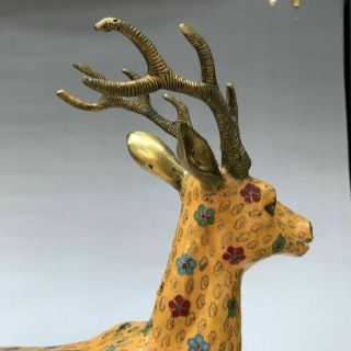 CHINESE ANCIENT CLOISONNE STATUE HAND - CARVED EXQUISITE LARGE DEER g7 8