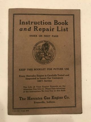 Hercules Instruction Parts Book Antique Hit And Miss Gas Engine
