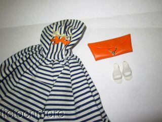 Vintage Barbie Doll Fashion Clothes 912 Cotton Casual Dress Heels Orange Purse