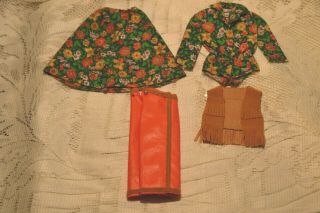 Vintage Mod Barbie Doll 1971 Gaucho Gear Pants,  Top,  Fringe Vest And Skirt