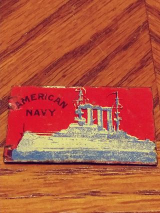 Antique American Navy Cut Plug Tobacco Tin Litho Tag Sign Ship Save Tags Present