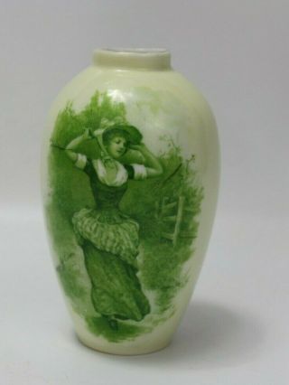 Antique Porcelain Rosenthal Printemps Spring Green White Handmade German Vase 6 "