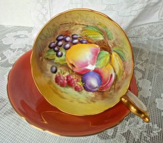 Antique Aynsley Hand Painted Gold Gilt Orchard Fruit Cup & Saucer D.  Jones 1891