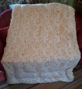 Pretty Paisley And Pale Pink Roses Eiderdown Vintage 30s 40s Wartime Single