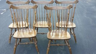 Vintage Set Of 5 Nichols & Stone Windsor Fiddle Back Side Chairs Solid Maple