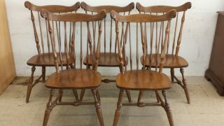 Vintage Set of 5 NICHOLS & STONE Windsor Fiddle Back Side Chairs Solid Maple 4