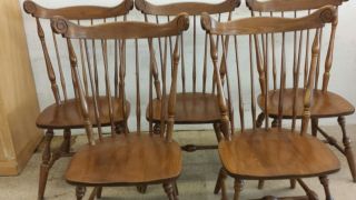 Vintage Set of 5 NICHOLS & STONE Windsor Fiddle Back Side Chairs Solid Maple 6